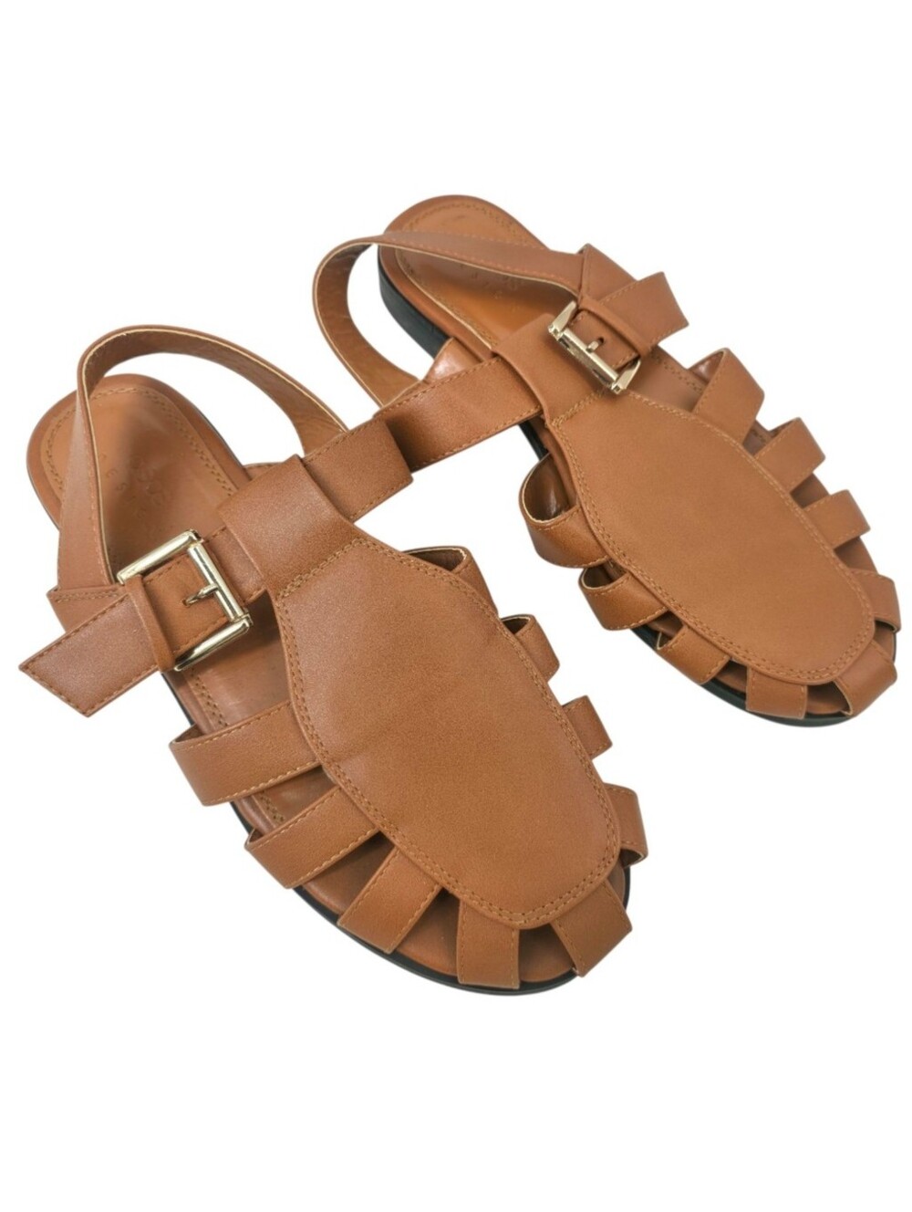 ASOS Fisherman Sandals Women's 10 Cognac Brown Caged Faux Leather Buckle